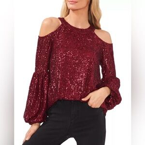 CeCe Women's Sequined Cold-Shoulder Blouse - Size M